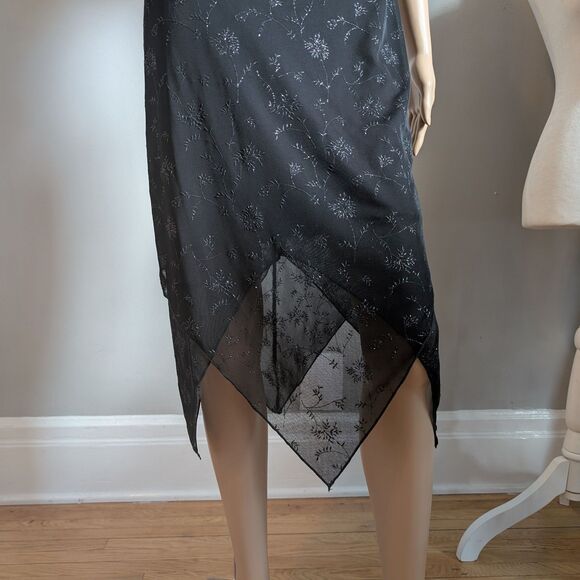 Vintage 90s Byer Too Black Midi Dress Cocktail Floral Glitter Whimsygoth Size S - Picture 7 of 13